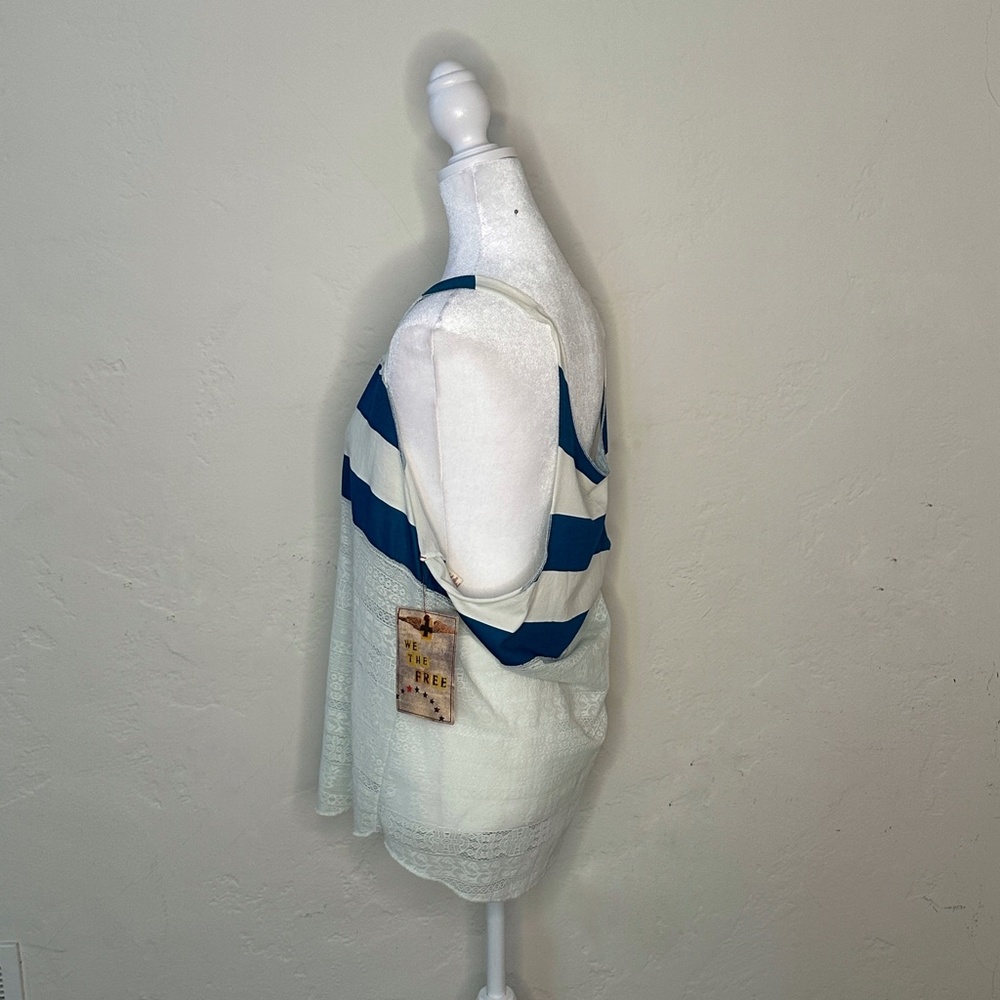 NWT - We The Free - Striped + Lace Teal/White Tank - Picture 2 of 14